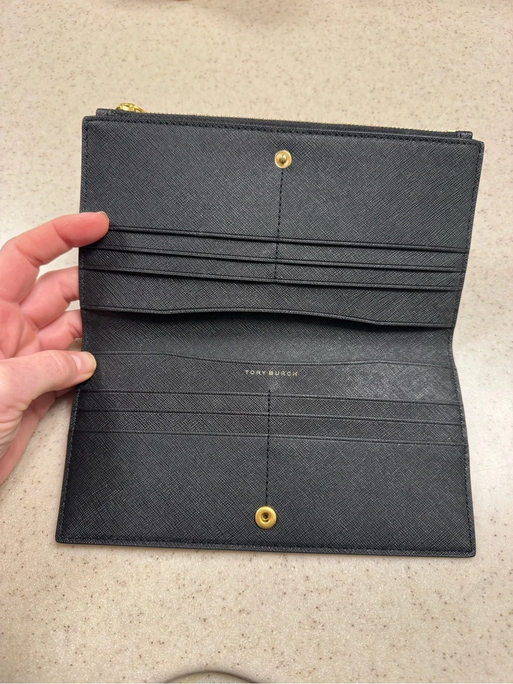 NWT, black Tory Burch Emerson Slim Envelope wallet.
